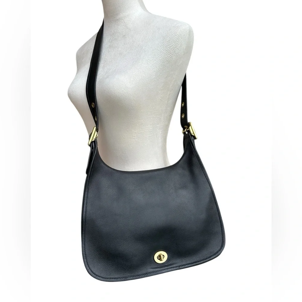 COACH Vintage Legacy Crescent Black Leather Flap Bag